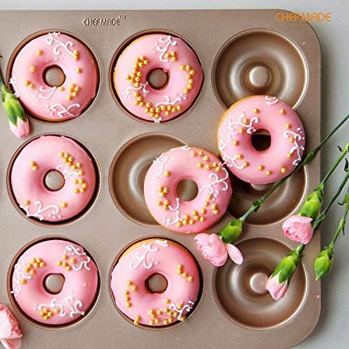 CHEFMADE Donut Mold Cake Pan, 12-Cavity Non-Stick Ring Doughnut