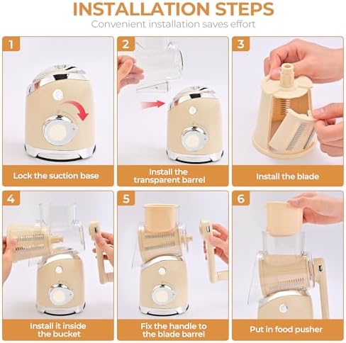 SUSTEAS Rotary Cheese Grater, Hand Crank, Vegetable Slicer