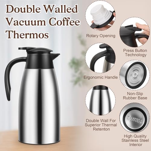 Essenya 2 PCS 68 OZ Thermal Coffee Carafe, Insulated Stainless Steel
