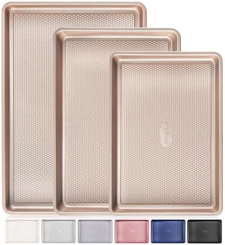 HONGBAKE Baking Sheet Pan Set of 3, Cookie Sheets for Oven, Nonstick