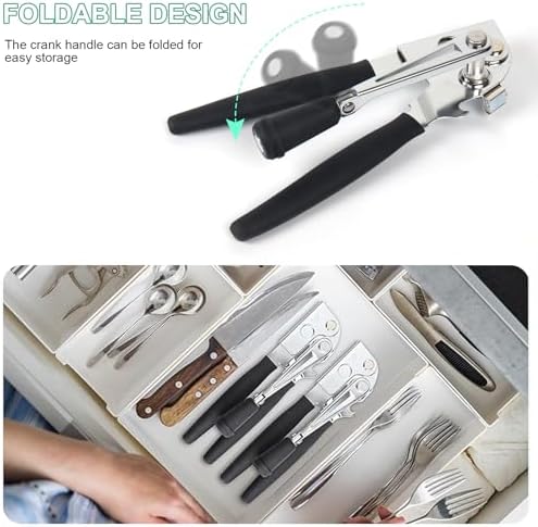Manual Can Opener with Folding Crank Handle, Commercial Heavy Duty