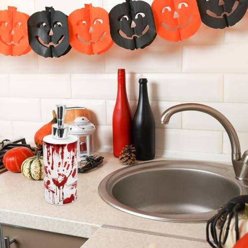 JarThenaAMCS Halloween Soap Dispenser Bloody Handprint Glass Dispenser