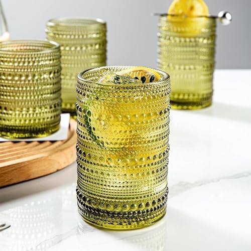 SoulTimes Set of 8 Hobnail Drinking Glasses Colored Vintage Glassware