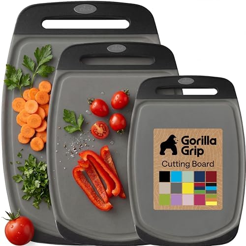 GORILLA GRIP Cutting Board Set of 3, Slip Resistant & Nonporous, Gray