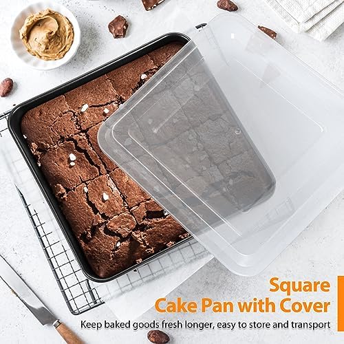 E-far 6/8/9-Inch Square Cake Pan with lid Set, Non-stick Square Baking