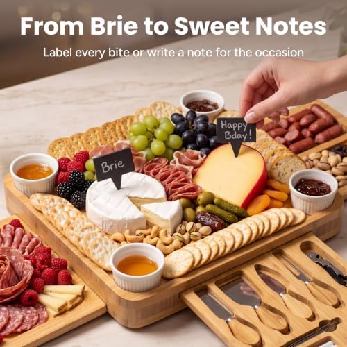 SMIRLY Charcuterie Boards Set, Large Cheese Board Set, Bamboo