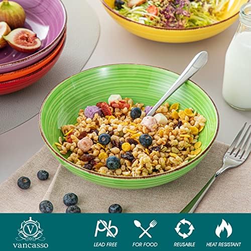 vancasso Bonita Pasta Bowls Set of 6, 38 oz Shallow Ceramic Bowls for