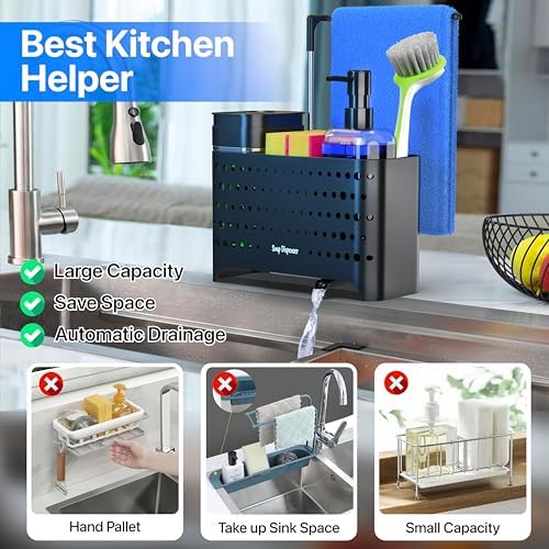 YAN & HIN Dish Soap Dispenser Set, 5-in-1, Sponge Holder