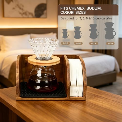 Acacia Coffee Caddy Station Organizer Stand for Chemex Pour Over Maker