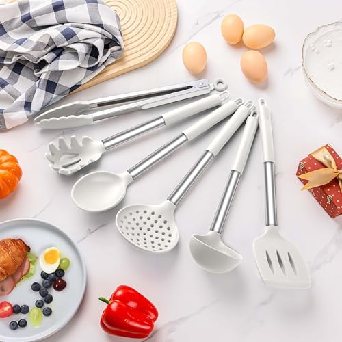 LIANYU Silicone Cooking Utensils Set of 6, White