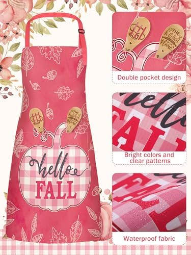 Geetery 4 Pcs Fall Thanksgiving Aprons with Pocket