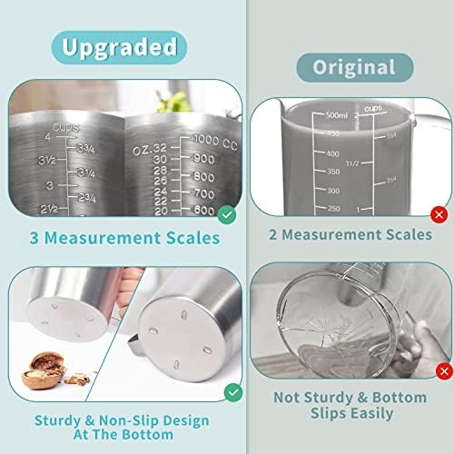 Newness 2 Pack Stainless Steel Measuring Cup, Metal Measuring Cup with