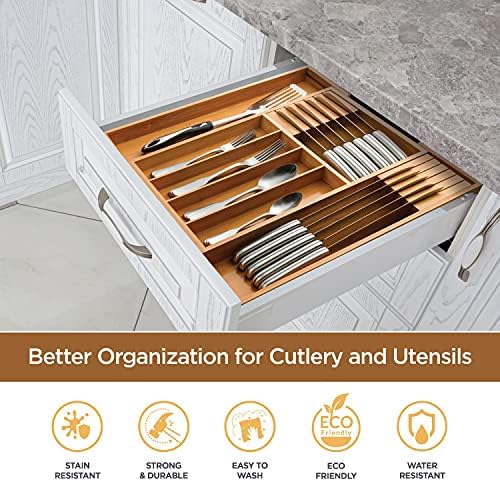 Utensil Drawer Organizer, Kitchen Silverware Organizer with Knife