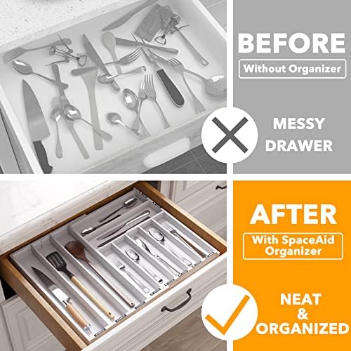 SpaceAid Bamboo Silverware Drawer Organizer with Labels, Kitchen