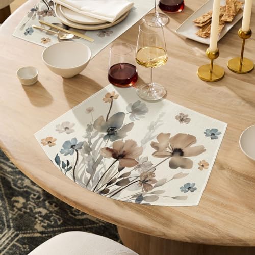 Artoid Mode Brown Poppy Floral Round Table Wedge Placemats Set of 4