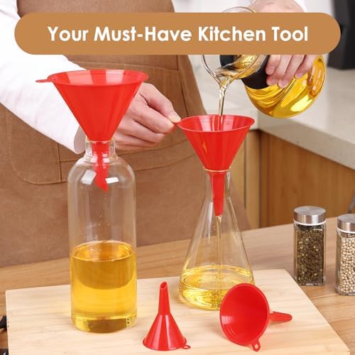 4 PCS Plastic Kitchen Funnel Set with Clean Brush, Food Grade Funnel