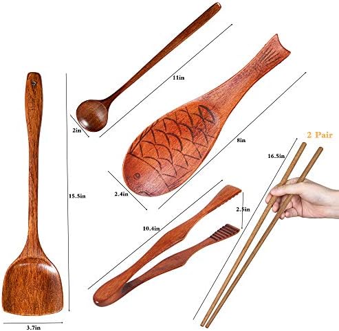 FJNATINH Wok Utensils Wooden Cooking Utensils Tools 6 PCS Wooden