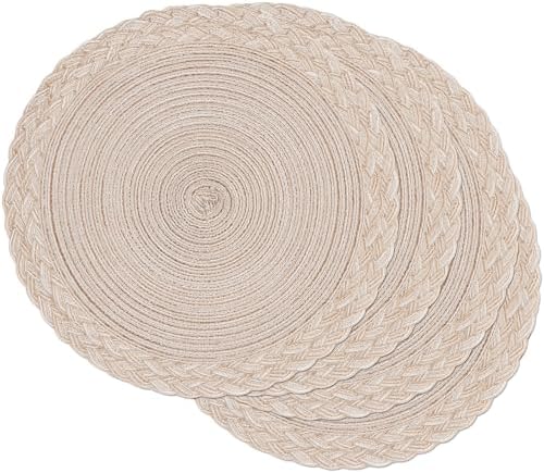SHACOS Round Placemats Set of 4 Boho Braided Border 15 inch Circle