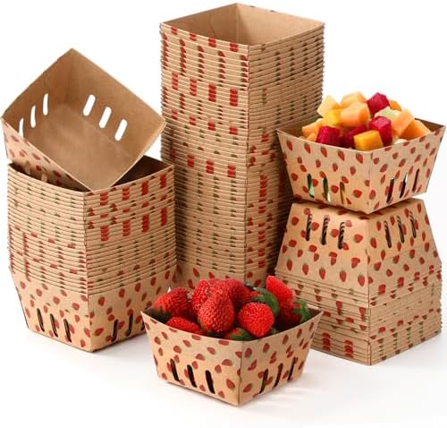 AmazingSpark 100 Pcs Berry Baskets, Strawberry Pattern Square