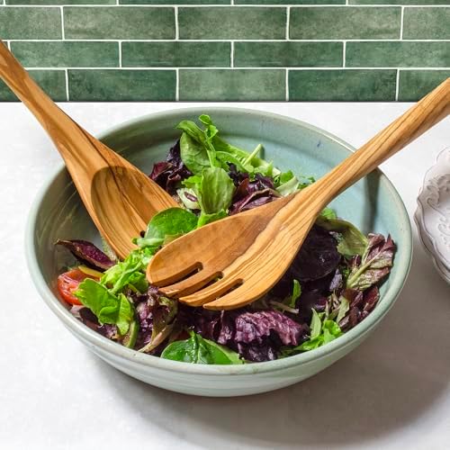 Rock & Branch Olive Wood Salad Serving Utensils, Great for Tossing and