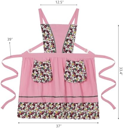 Pinknoke Vintage Floral Pinafore Aprons for Women with Pockets for