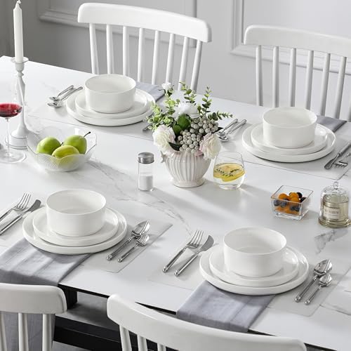 MALACASA 12 Pieces Porcelain Dinnerware Set, Modern White Dish Set for