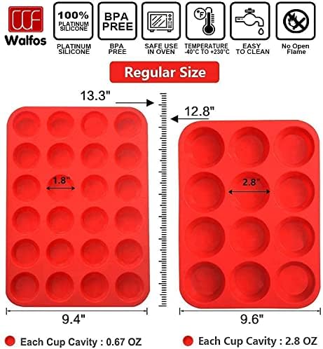 Walfos Silicone Muffin Pan Set - Regular 12 Cups Silicone Muffin Pan