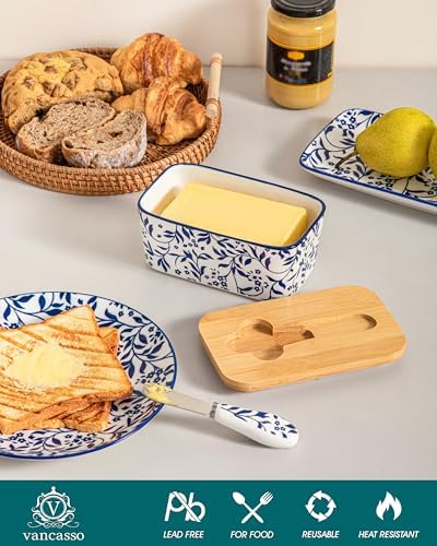 vancasso SELENE Butter Dish with Lid, 6.5" Large Butter Dish for