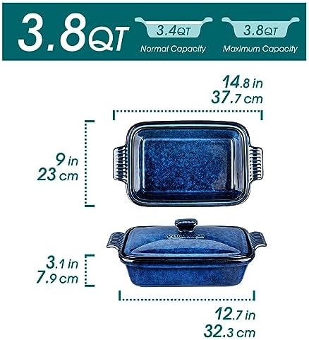 vancasso Casserole Dish with Lid, 3.8 Quart, Blue