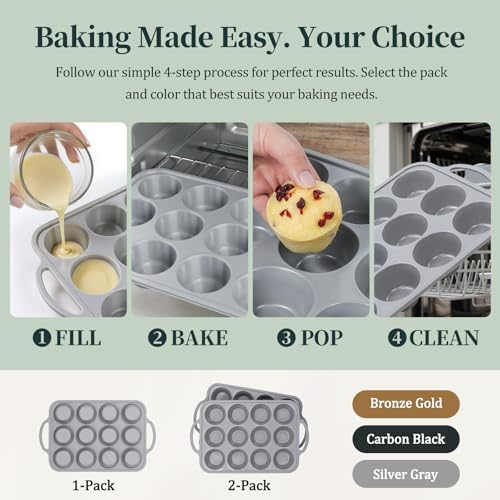 12-Cup Mini Silicone Muffin Pan with Reinforced Steel Frame,Metallic