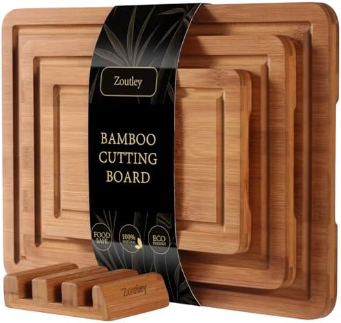 3-Piece Deep Carbonized Bamboo Cutting Board Set with Vertical Drying