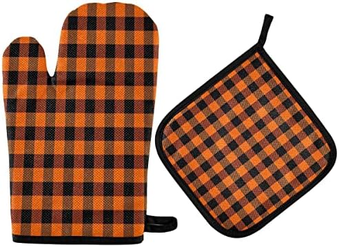 Oven Mitts Quilted Cotton Lining Buffalo Plaid Potholders BBQ