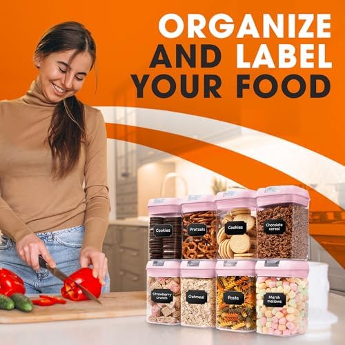 Set of 8 Airtight Food Storage Containers - Pantry Organizer Bins, BPA
