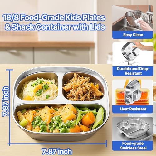 Set of 5 Stainless Steel Snack Containers with Silicone Lids,Stainless
