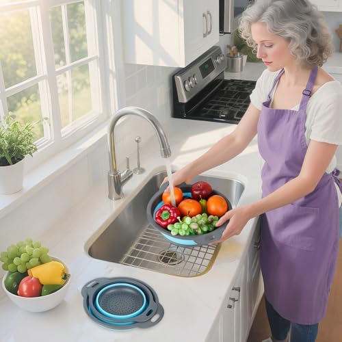Collapsible Colander 3-Pack Set Space-Saving Foldable Kitchen Strainer