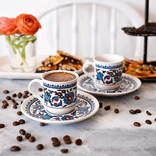 Turkish Coffee Cup Set of 2 with Saucers & Holder – Ceramic