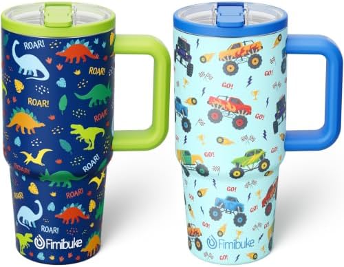 Fimibuke 20oz Toddler Tumbler with Handle & Straw, 2 Pack Insulated