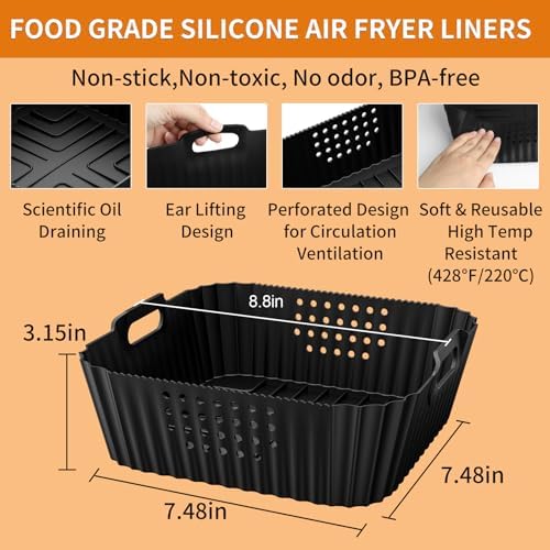 Air Fryer Silicone Liners for Ninja AF141 AF142 5QT & AF181 6.5 QT