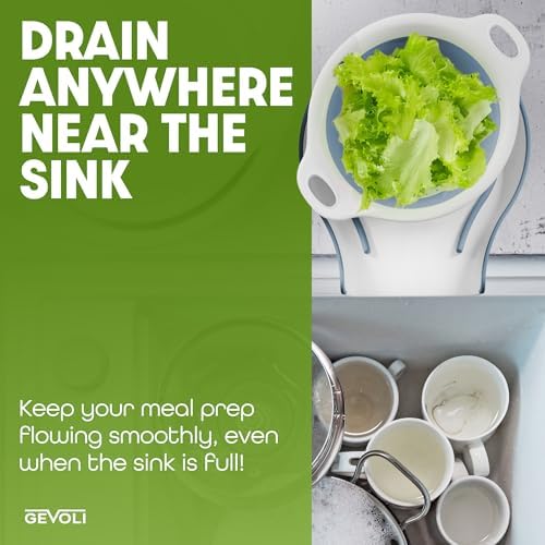 Collapsible Colanders (2 Pack Set) Food Strainers with Over-Sink Water