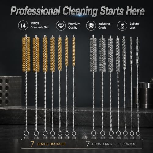 14PCS Tube Cleaning Brush Set, 7 Brass & 7 Stainless Steel Wire
