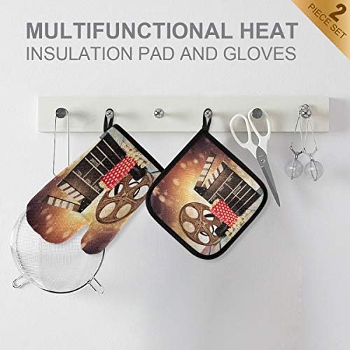 QMXO Retro Film Popcorn Movie Clapboard Wooden Oven Mitts Quilted
