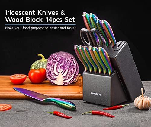 WELLSTAR Rainbow 14-Piece German Stainless Steel Knife Set