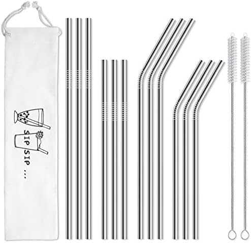 Hiware 12-Pack Reusable Stainless Steel Metal Straws with Case - Long