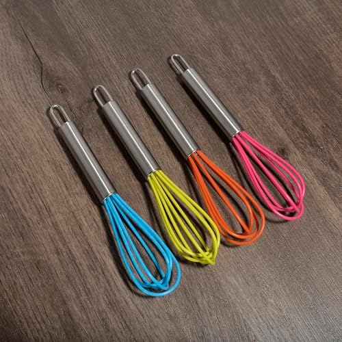 Mini Whisks 6 inch 4Pcs silica gel stainless steel Whisk, Hand Egg