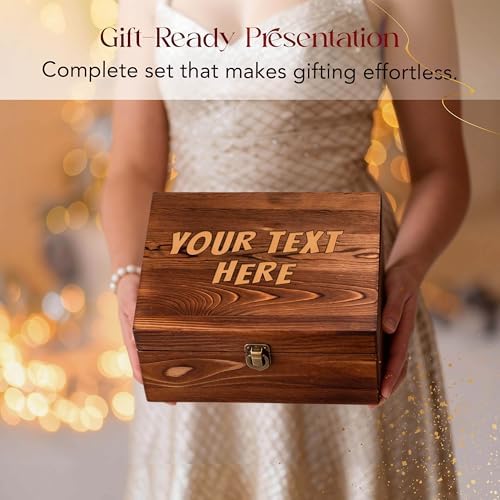 Custom Couples Wine Glasses Set Of 2, Engraved Your Text, Wood Box