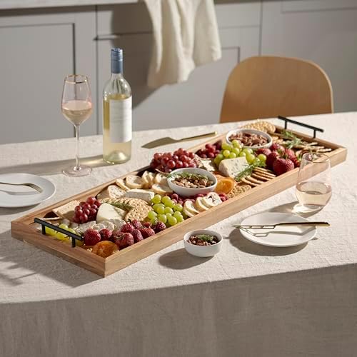 Twine Modern Manor Longboard Cheese Platter with Handles, Rectangular