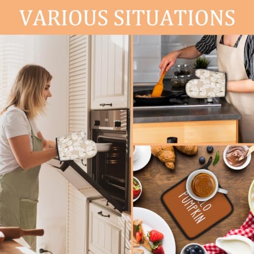 Fall Hello Pumpkin Kitchen Oven Mitts and Pot Holders Set