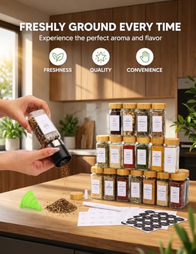 Spice Jar Set, 24 Pcs 4oz Glass Spice Jars with Labels and Bamboo