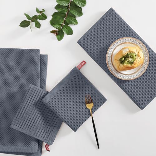 Homaxy 8 Pack 100% Cotton Kitchen Towels and Dishcloths Set, Dark Grey