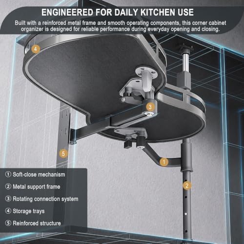Blind Corner Cabinet Pull Out Organizer,Height-Adjustable 2-Tier Shelves